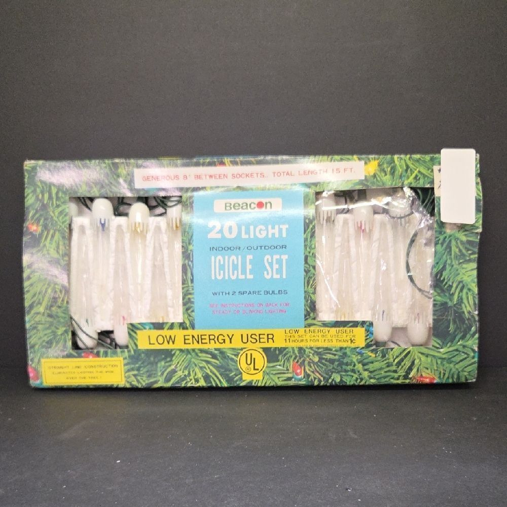 Vintage‎ Christmas Icicle lights original box holiday decoration Beacon 1981